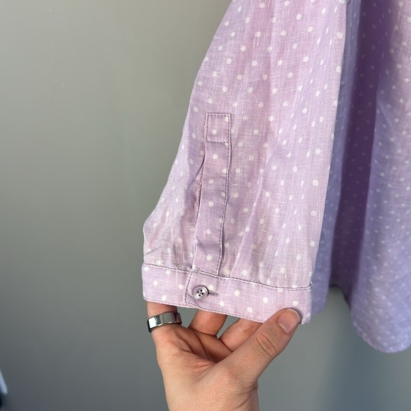 Talbots Linen Polka Dot Button Front Top Size 1X - Picture 6 of 11